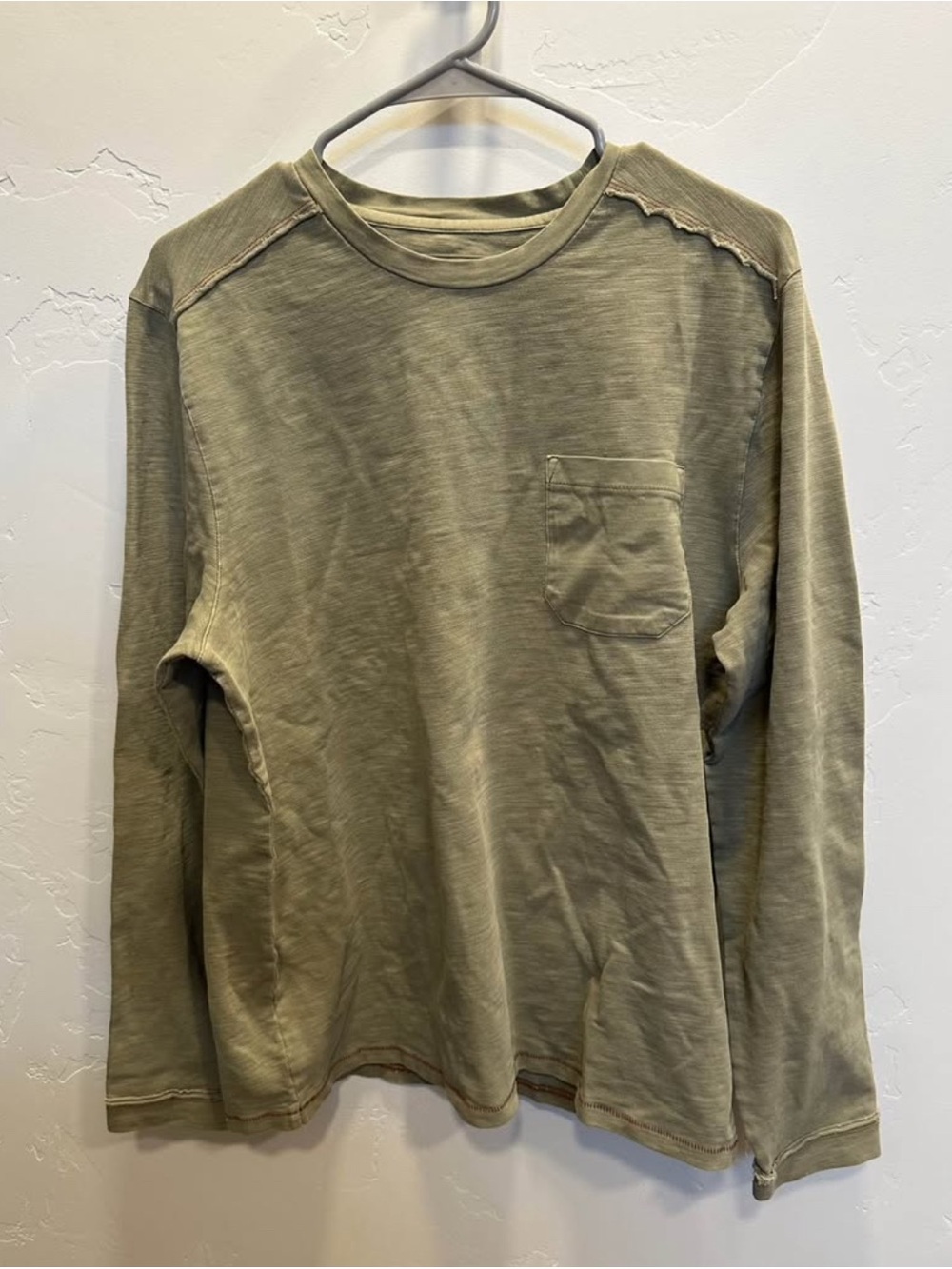 Carbon 2 Cobalt- Olive Long-Sleeve Pocket Crew Tee- Mens Medium
